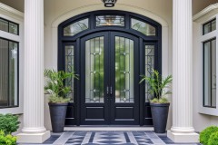 Main door to the luxury house with spring decoration, beautiful elegant entrance to the house, modern and elegant door, Spring time, Mockup