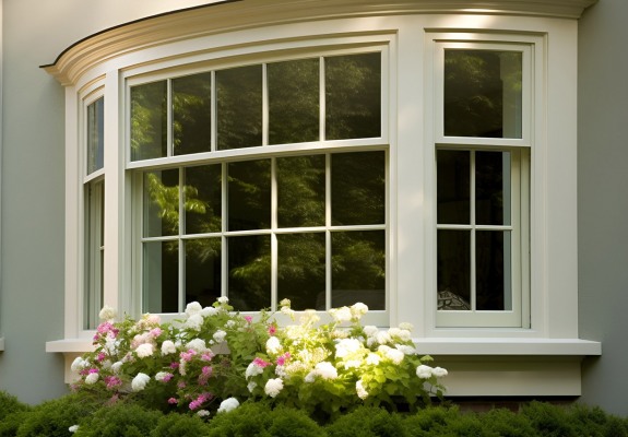 Bay Window Exterior View, Exterior Home Decorating Ideas with Flowers: AI Generated Image