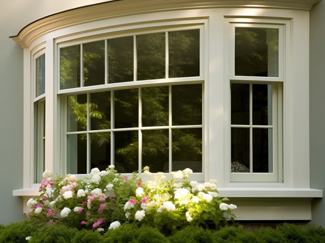 Bay Window Exterior View, Exterior Home Decorating Ideas with Flowers: AI Generated Image