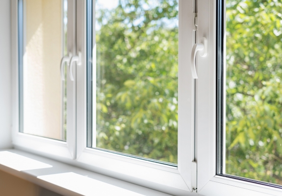 closed pvc window in room at apartment