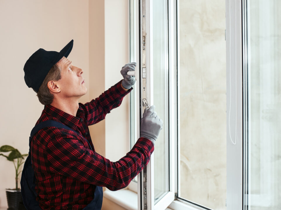 You will hear sound of quiet. Senior handyman setting new windows